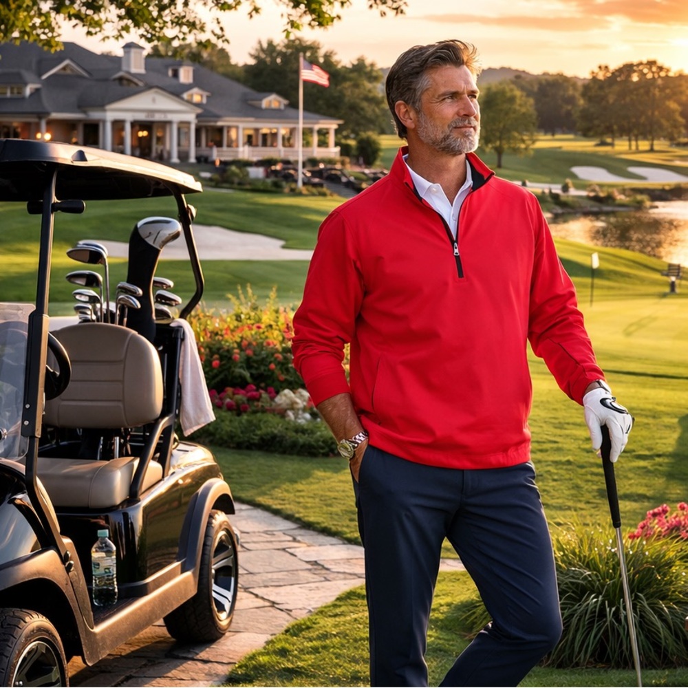 Greg Norman Golf Pullover Jacket 1/3 Zip Windproof Sz Large Red Water Repellent